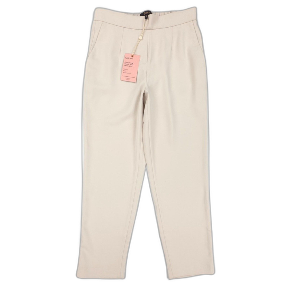NWT Quince Stretch Crepe Pleated Ankle Pants Sand Old Money Quiet Luxury Minimal